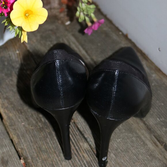 Nine West Black Leather Suede Pointy Toe Pump Heels Sz 6 - Picture 6 of 8